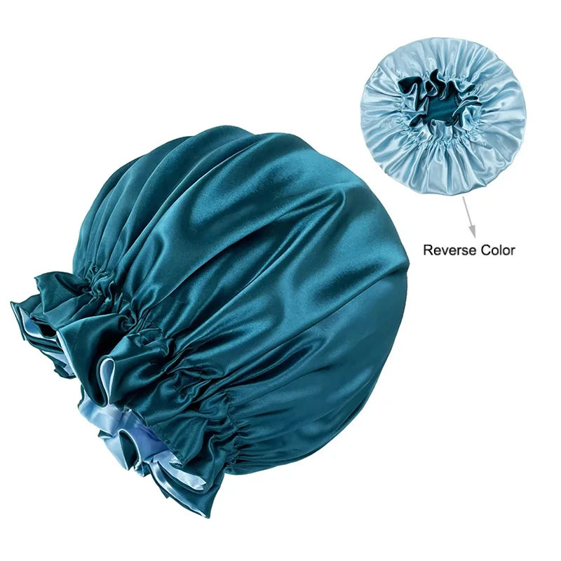 New Solid Women Satin Bonnet Fashion Stain Silky Big Bonnet for Lady Sleep Cap Headwrap Hat Hair Wrap Accessories Wholesale