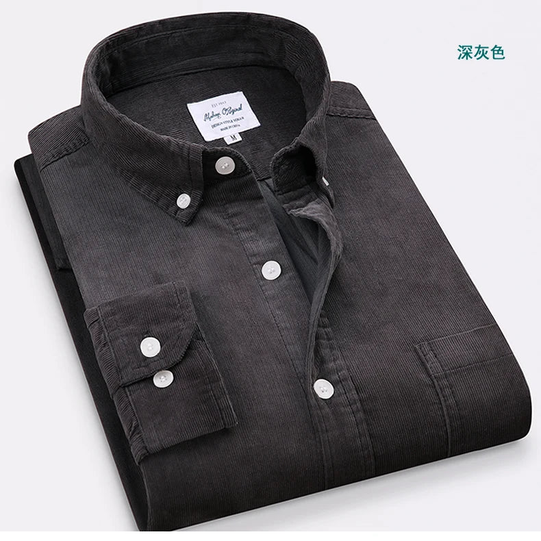Fashion Cotton Corduroy Shirt Long Sleeve Men Casual Clothing Button Down High Quality Autumn Winter Shirts Warm
