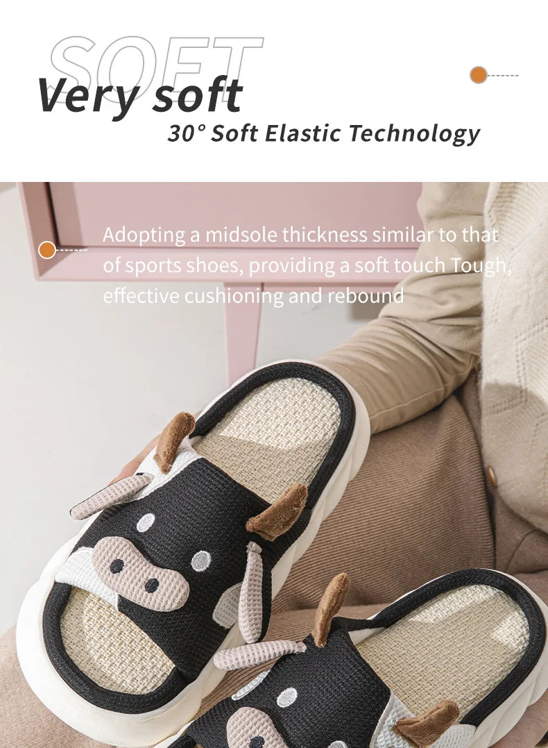 Gacimy Women's Cartoon Linen Slippers Comfortable Soft Thick Sole Indoor House Slippers Summer New Breathable Cute Linen Slides