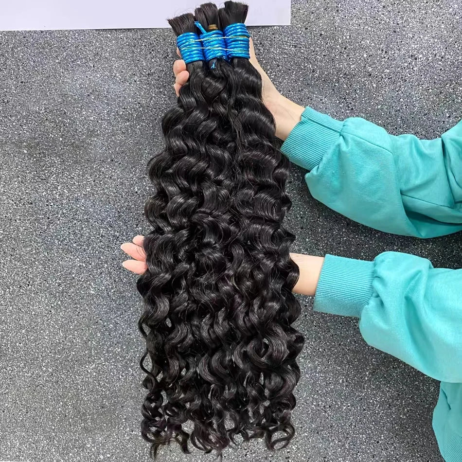 Bulk Braiding Hair 100% Human hair Virgin Deep Wave Unprocessed No Weft Boho Braids Human Hair Bulk Extensions Brazilian Remy 1B