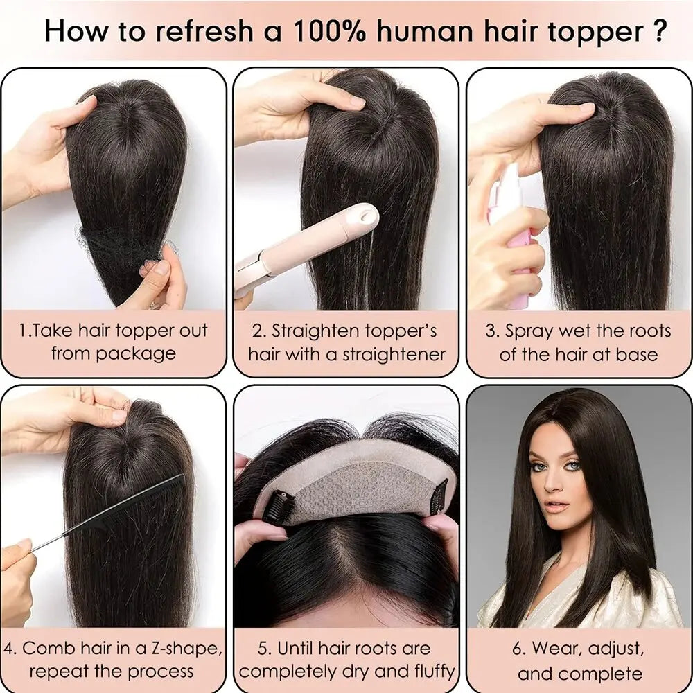 11x13cm Dark Brown Human Hair Topper Silk Base Hand Tied Silk Top Toupee Breathable Remy Hair Piece with Clips in for Women