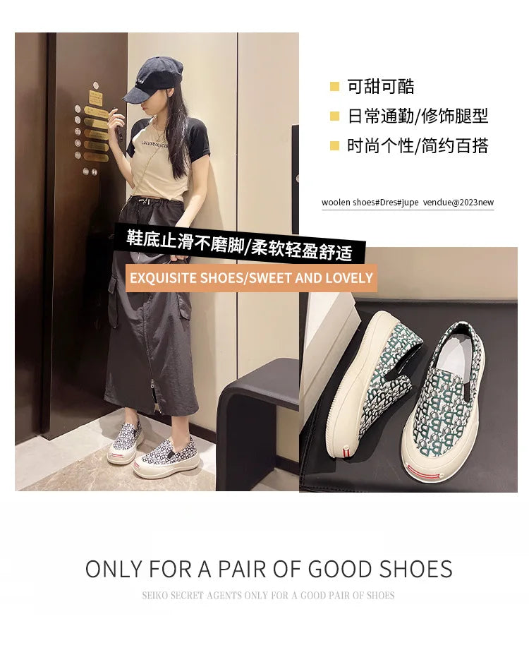 Fashion Designer Women's Platform Sneakers Casual Comfortable Ladies Flat Canvas Shoes Girls Letter Printing Slip-on Loafers