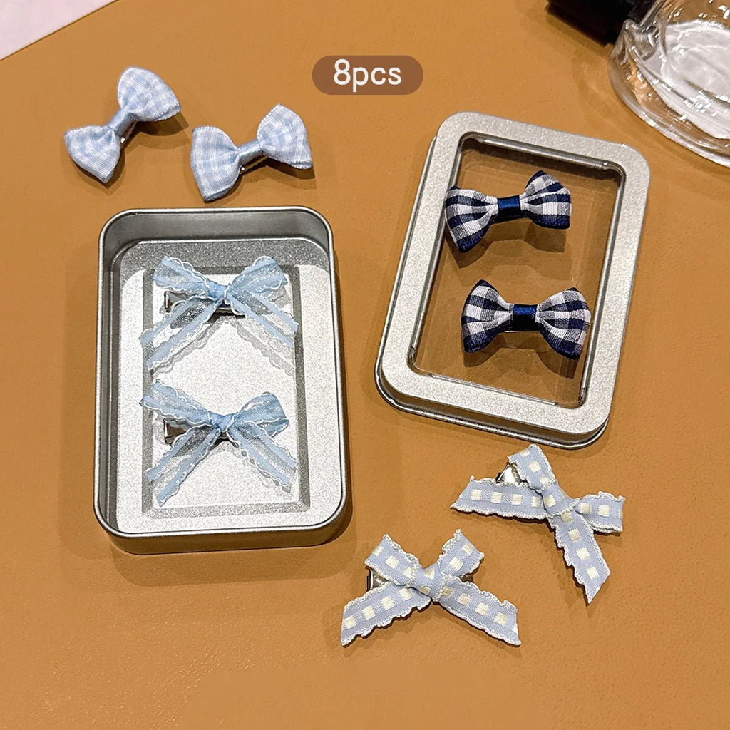 8 blue bow hair clips, sweet headband clips