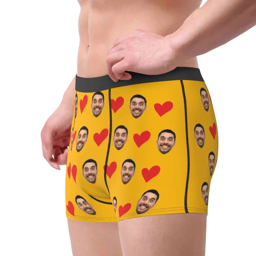 Personalized Face Photo Underwear - Custom Heart Boxer Briefs - Custom Men Briefs - Gift For Husband - Anniversary Gift for Dad