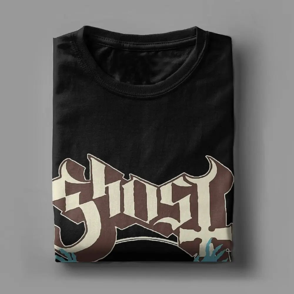 Humorous Ghost Band T-Shirt for Men O Neck 100% Cotton T Shirts Short Sleeve Tee Shirt Gift Idea Tops