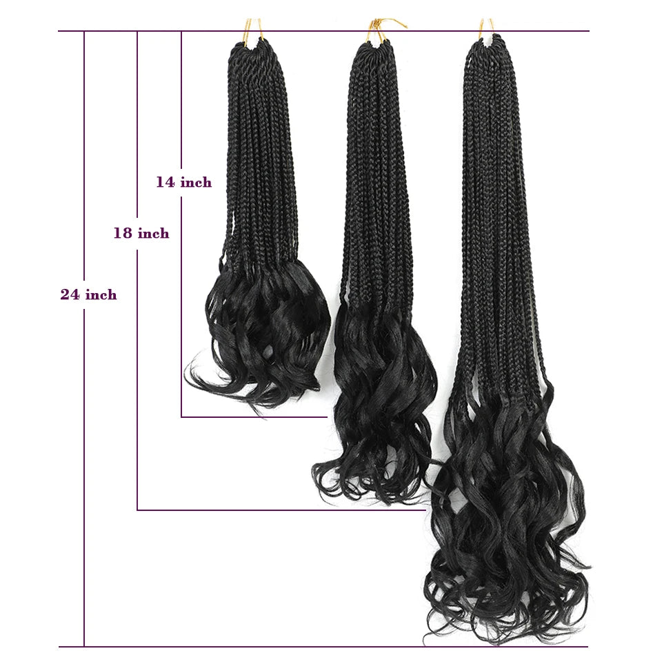 24 18 14 Inches French Curly Crochet Braids New Goddess Box Braids Bouncy French Curl Braid Hair Crochet Synthetic Braiding Hair