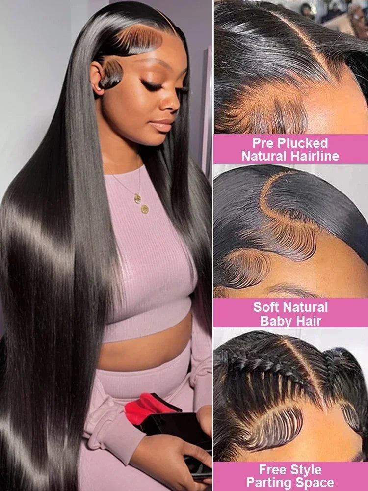 250 Density 13x4 13x6 Hd Bone Straight Transparent Lace Front Wig Human Hair 40 Inch Pre Plucked Lace Front Wigs 100% Human Hair