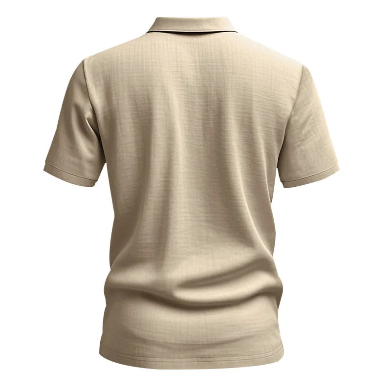 2025Summer New Men's Shirt British Style Loose Trendy Breathable Linen Casual Polo Collar Series POLO Shirt Short Sleeve