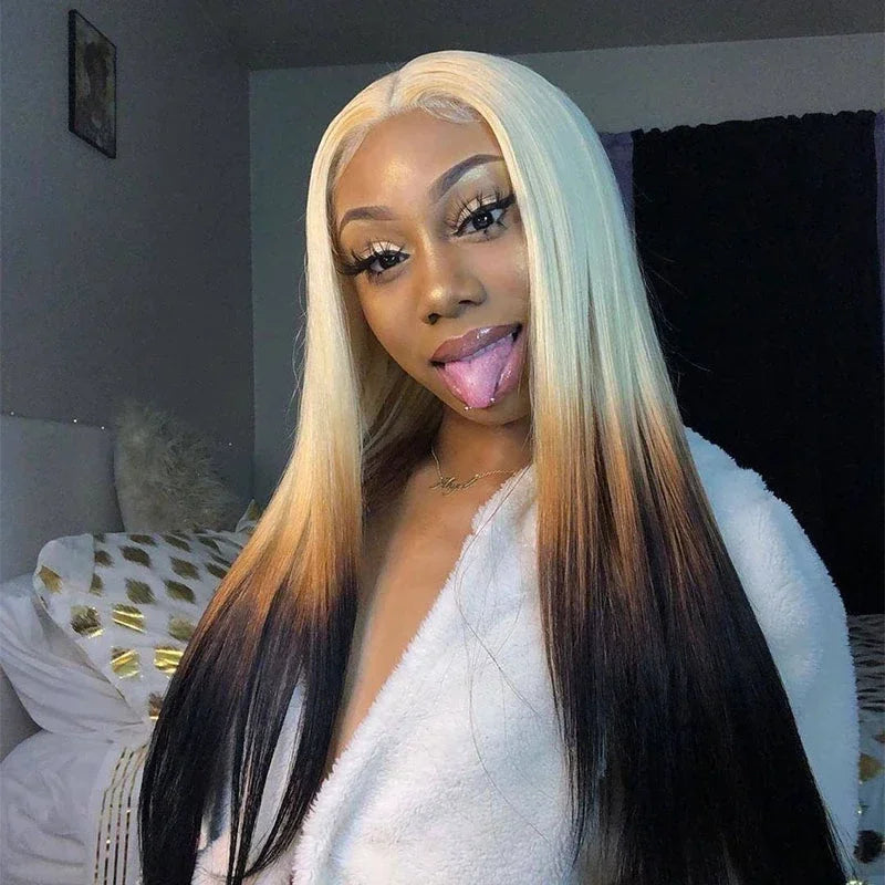Black With Red Highlight Wig Synthetic Lace Front Wig 13X4 Pre plucked Hairline With BabyHairWomen's Wig with Density Lace Front