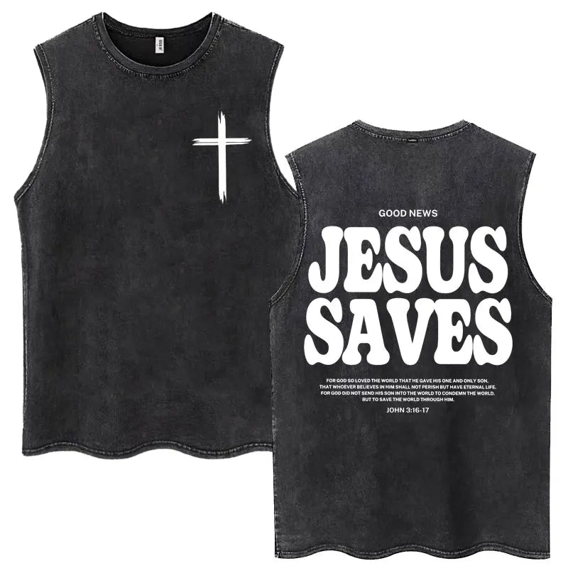 Christian Jesus Church Vintage Washed Tank Tops Bible Verse God Loves You Sleeveless T-shirt Men Women Cotton Loose Y2k T Shirts