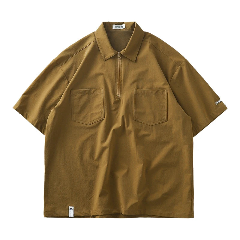 DUKEEN Work Polo Shirt Short-Sleeved Male Summer Loose Tops Quick Dry T-Shirt Vintage Mori Shirt
