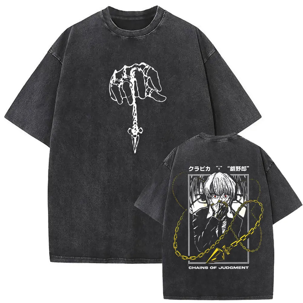 Washed Vintage Anime Hunter X Hunter T-shirt Killua Zoldyck Graphic T Shirt Men Women Clothing Casual Oversized Crewneck Tshirt