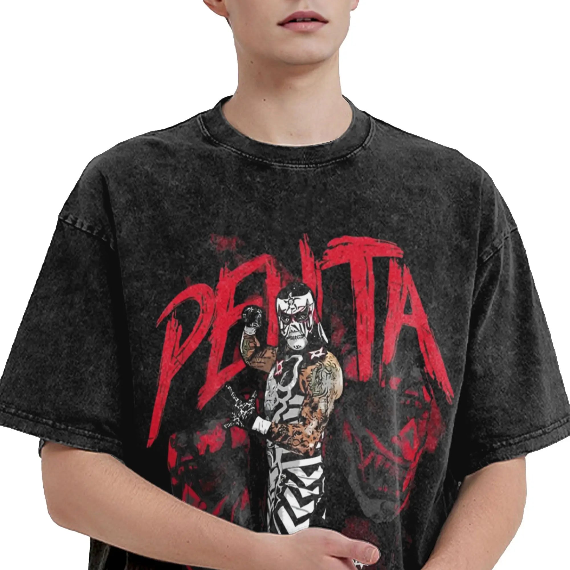 Harajuku Washed Shirts Penta wrestler wrestling Outfit Vintage T-Shirts Oversize  Streetwear Short Sleeve Summer Tee Shirt
