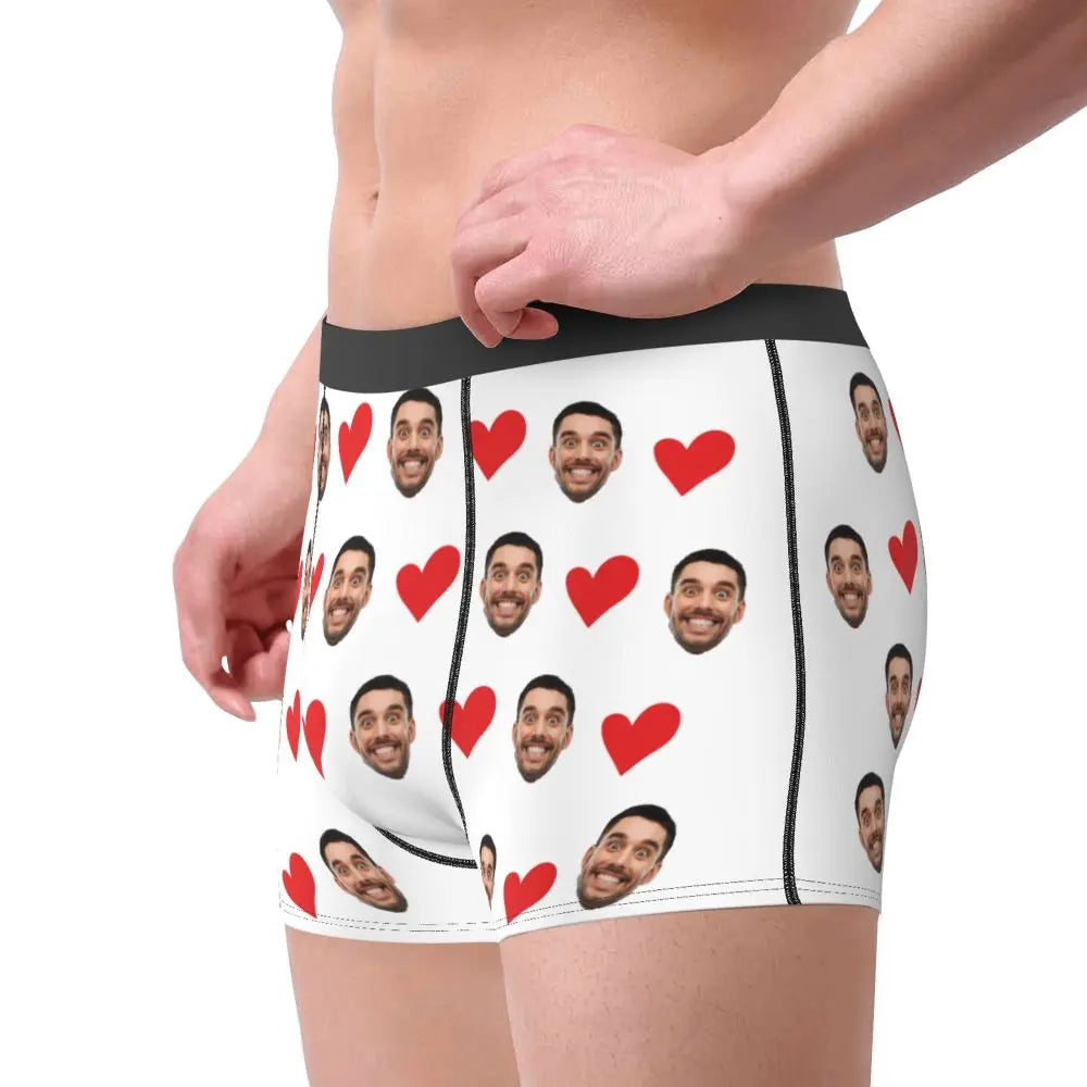 Personalized Face Photo Underwear - Custom Heart Boxer Briefs - Custom Men Briefs - Gift For Husband - Anniversary Gift for Dad
