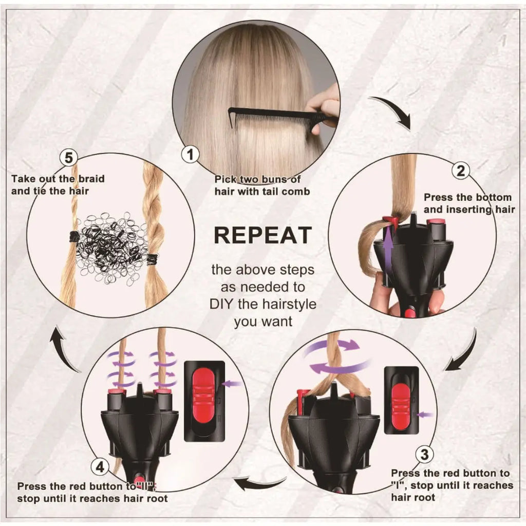 Electric Hair Braider Automatic Plait Styling Machine Quick Braiding Tool Cordless Portable Hair Styling Tool for Home Travel