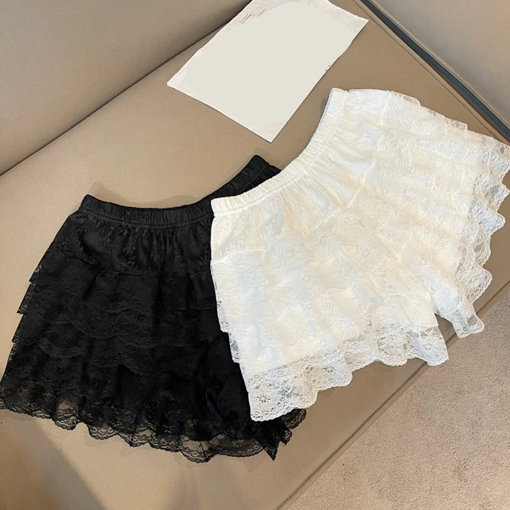New Lace Ruffle Shorts Lolita Short Victorian Bloomers Pumpkin Satin Knickers Anti Exposure Safety Pants Women Loose Underwear
