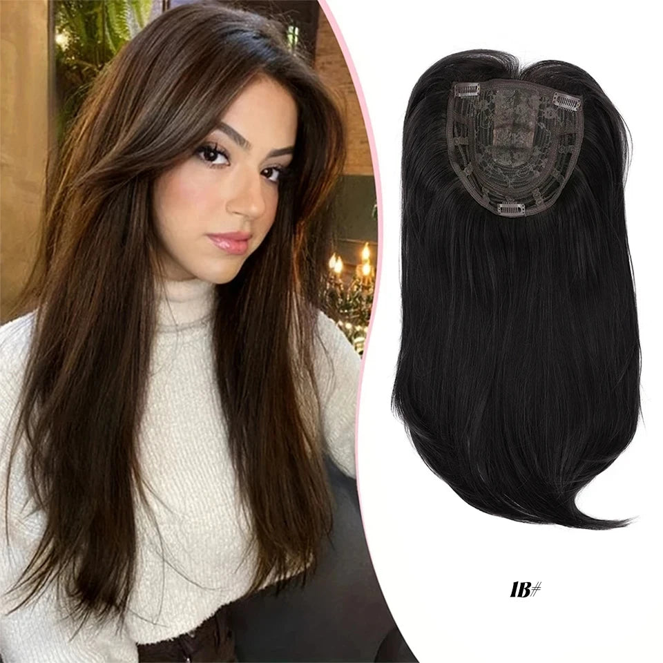 Synthetic Topper Clip In Hair Extensions with Bangs for Women Increase The Amount Of Hair On The Top Of The Head Cover The White