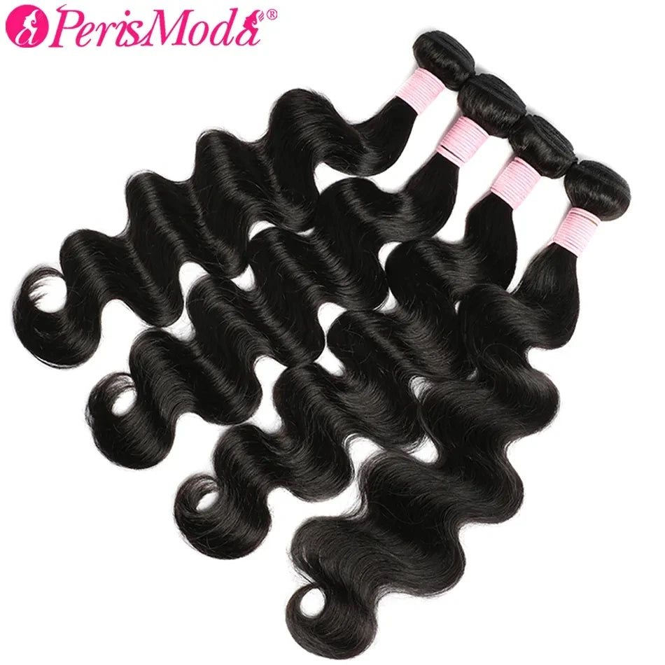 PerisModa Body Wave Human Hair Bundles With Closure 5x5 Transparent Lace 4×4 Brown Lace Brazilian Remy 12A Human Hair Extensions
