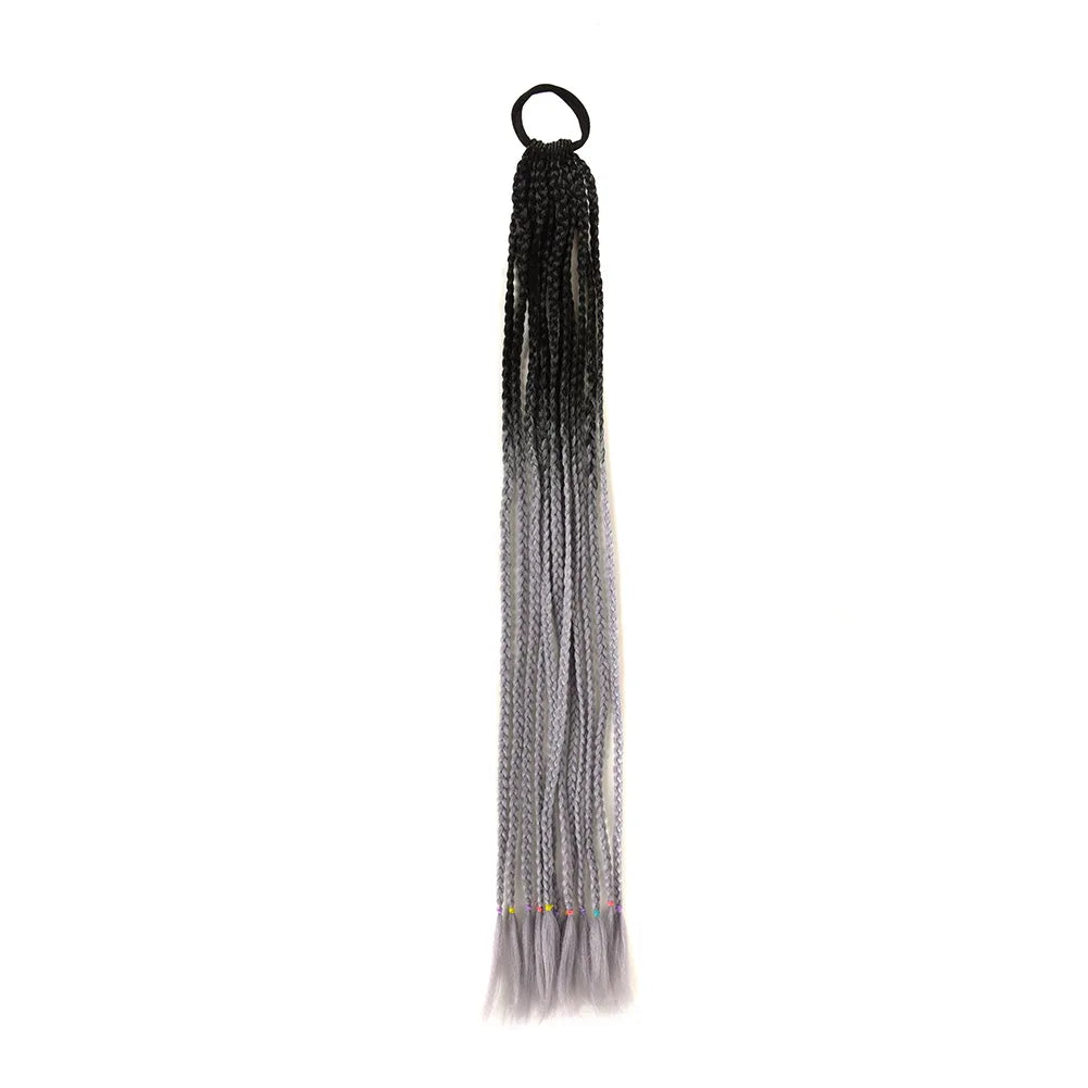 24inch Rubber Band Crochet Mixed Box Braids Plaited Ponytail Synthetic Gradient Dirty Braided Ponytail Hair Extensions for Kids