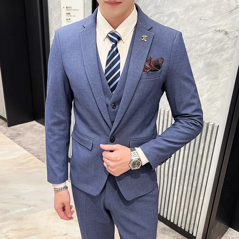 2025 Suit (blazer+vest+pants) Fashion Business Casual Hosts The Korean Version of The British Style Slim Gentleman Wedding