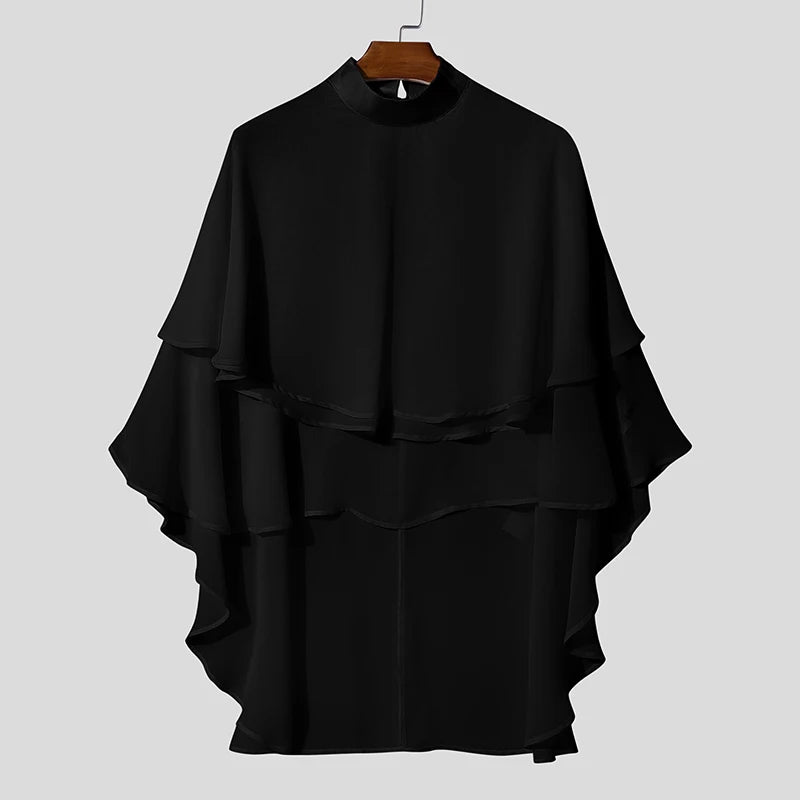 INCERUN Men Irregular T Shirt Solid Color Chiffon Turtleneck Ruffle Male Tee Tops Streetwear Loose Fashion Casual Men Clothing