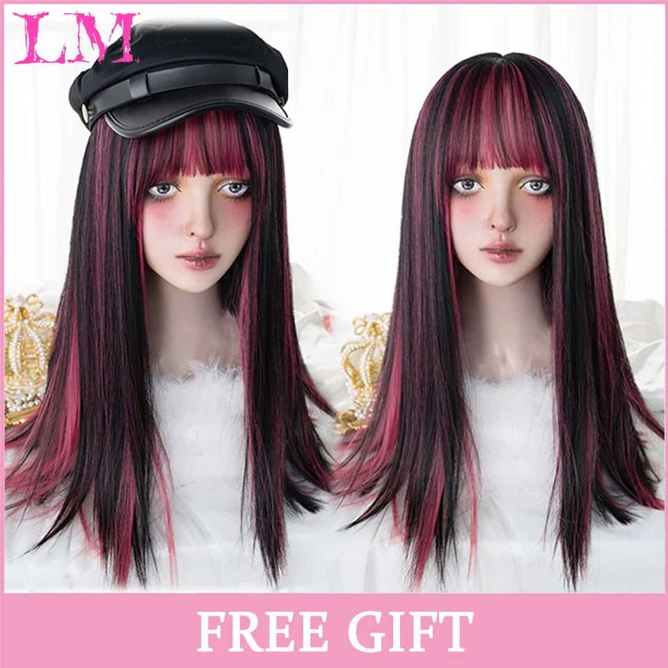 LM Golden Wig Synthetic Ombre Long Straight/Body Wave Middle Part Heat Resistant Natural Hair Wigs For Women Cosplay