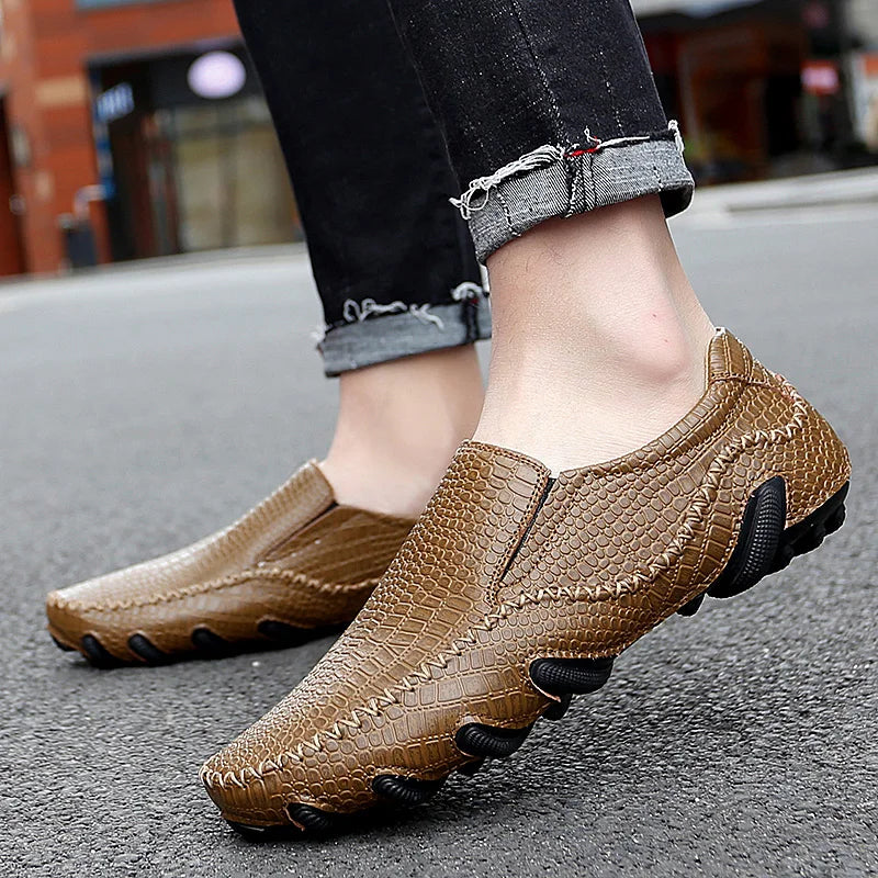Crocodile Skin Loafer Shoes Men Genuine Leather Slip-on Moccasins Handmade Male Outdoor Casual Shoes Drive Walk Luxury Leisure