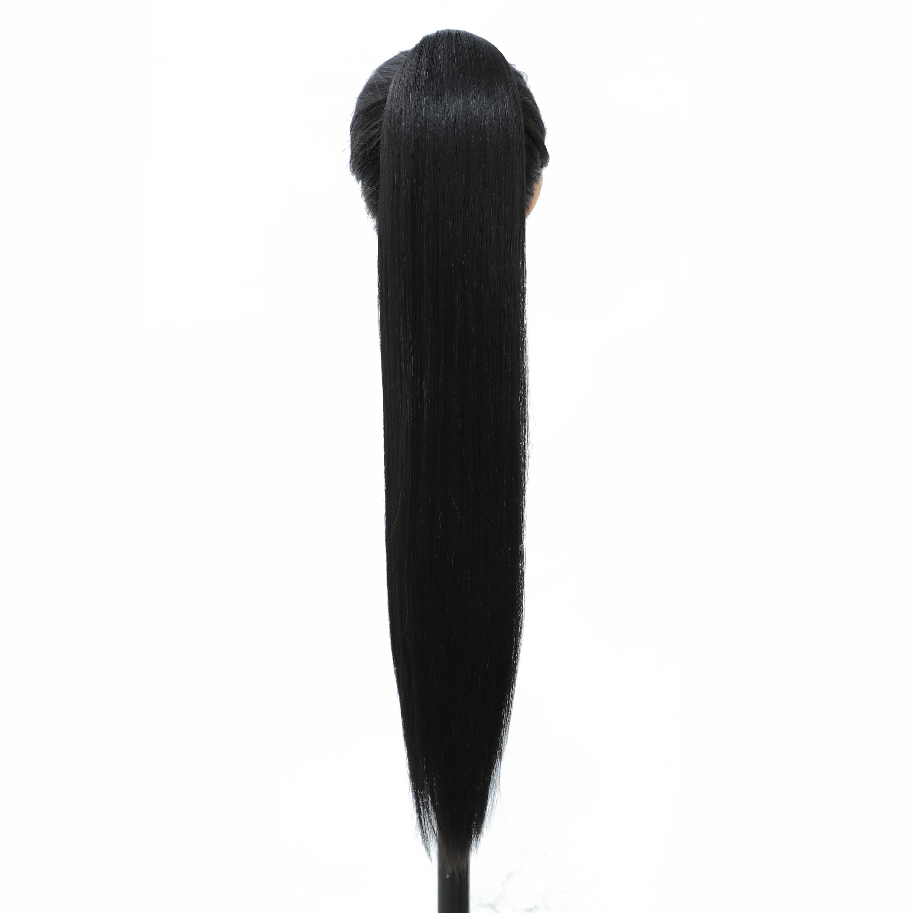 28Inch Straight Ponytail Blond Highlight 12/613 Ombre Brown Hair Extension With Clip 180Gram High Temperature Bio Synthetic Hair