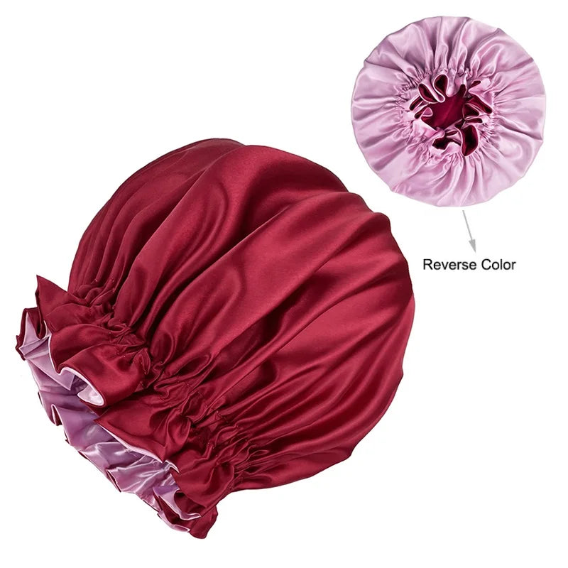 New Solid Women Satin Bonnet Fashion Stain Silky Big Bonnet for Lady Sleep Cap Headwrap Hat Hair Wrap Accessories Wholesale