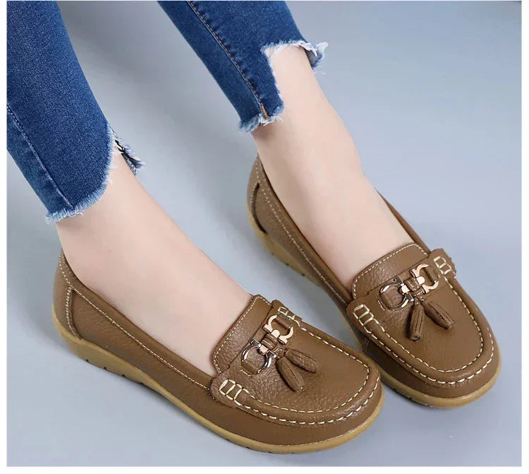 Spring Summer Breathable Casual Loafers For Women Platform Leather Comfort Wedge Moccasins Ladies Vulcanized Sneakers 44