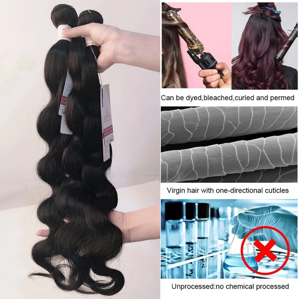 Body Wave Bundles 10-30 Inch Human Hair Extensions 100% Natural Body Wave Human Hair Weave Bundle 50g/Pcs Natural Black