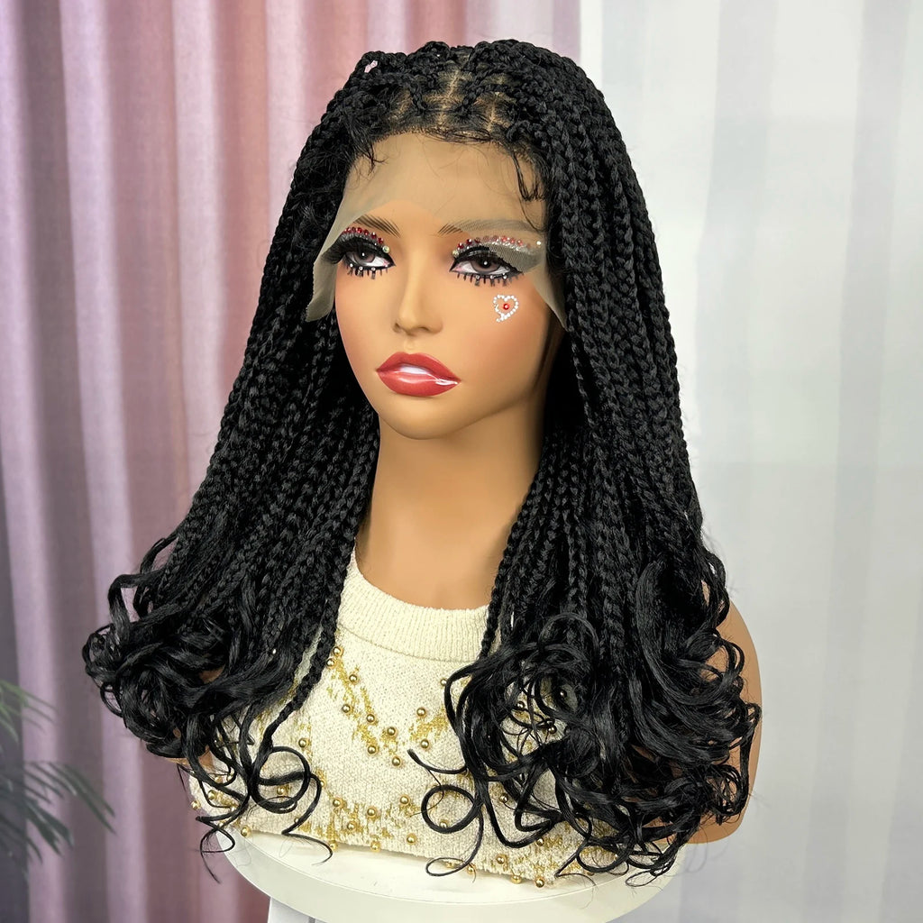 Ombre Synthetic Lace Front Square Knotless Box Braided Wig with Wavy Ends Lace Frontal Braids Wig with Baby Hair for Black Women