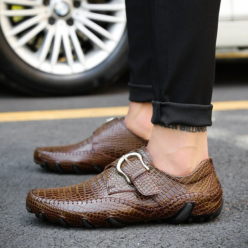 Crocodile Skin Loafer Shoes Men Genuine Leather Slip-on Moccasins Handmade Male Outdoor Casual Shoes Drive Walk Luxury Leisure
