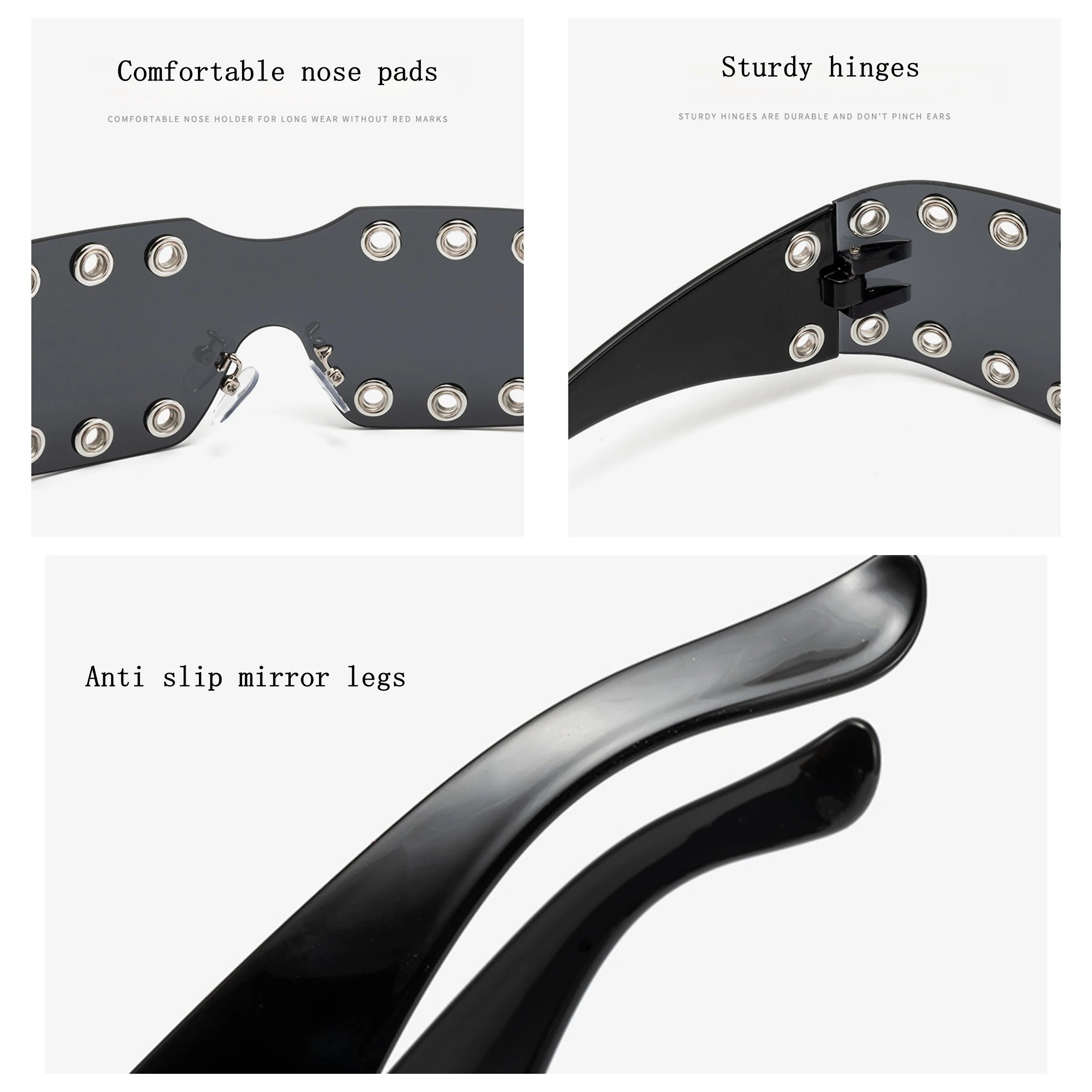 Oversized One-piece Gothic Punk Style Cool Rivet Sunglasses for Men and Women Street Stage Party Large Frame Goggles Shades