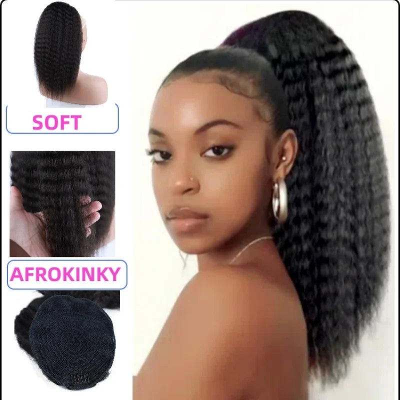 Lydia Short Hairpieces Synthetic 14" Kinky Straight Hair With Plastic Combs Drawstring Ponytail Extension Water Wavy Loose Curly