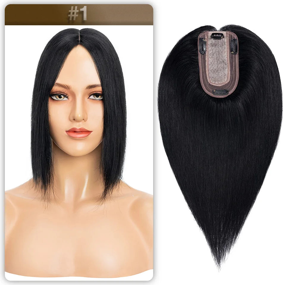 S-noilte 7x13cm Real Hair Toppers Silk Base Natural Hair Wig 100% Human Hair Prosthesis woman Brown Wigs Clip In Hair Extensions