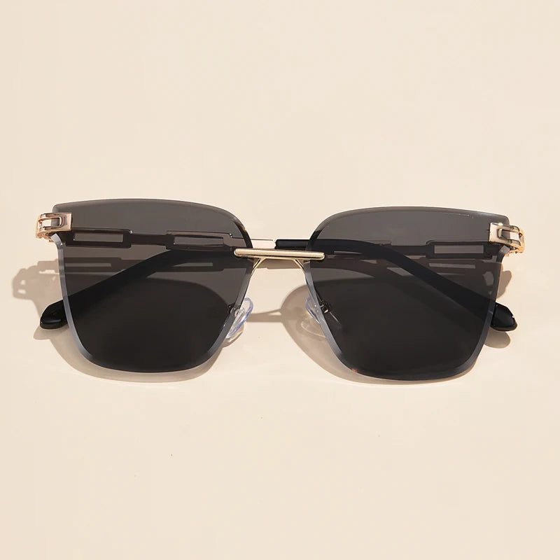 New Sunglasses Women Rimless Cat Eye Eyewear Gradient Brown Cutting Lens Sun Glasses For Female Alloy Eyeglasses Brand Designer