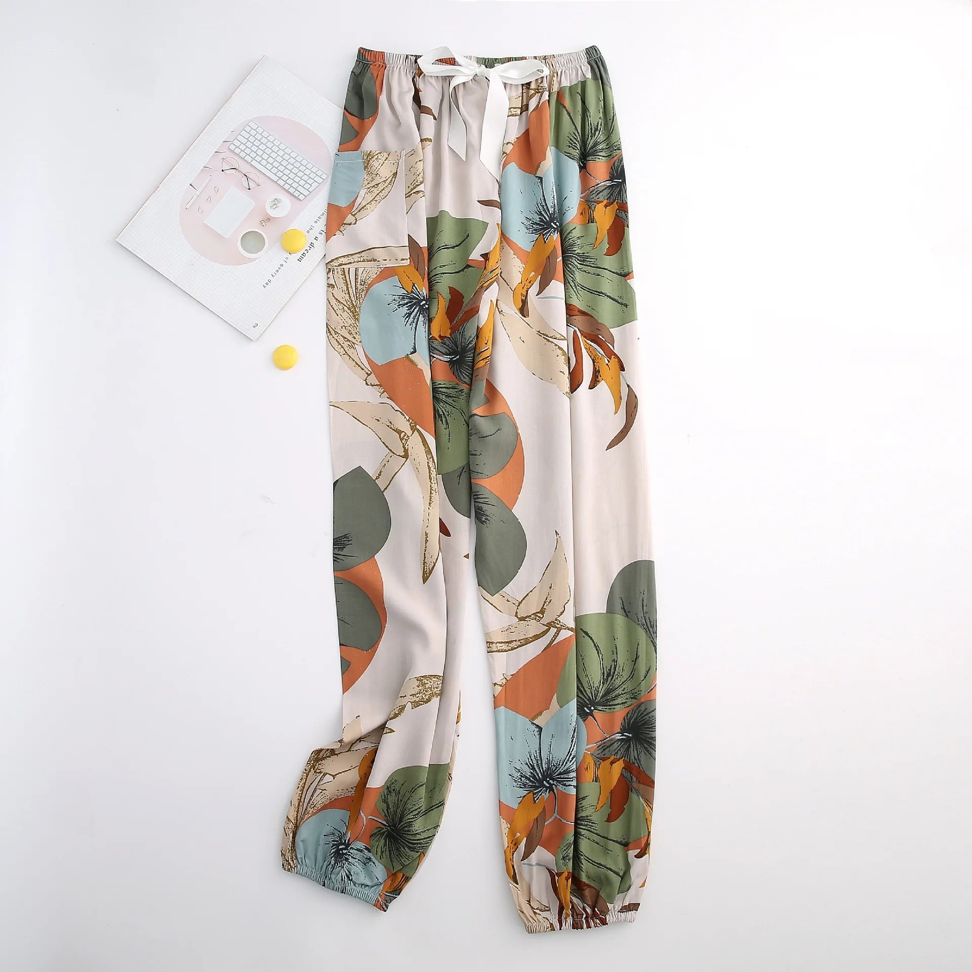 New Korean Style Pants Summer Cropped Trousers Women's Flower Home Clothes Loose Wide Leg Pants Casual Beach Outfits Sweatpants