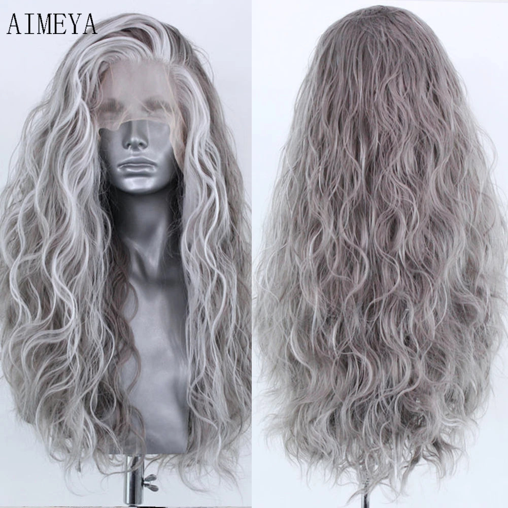 AIMEYA Water Wave Synthetic Lace Wig Natural Looking Lace Front Wigs for Women Free Part Cosplay Party Wig Heat Resistant Wigs