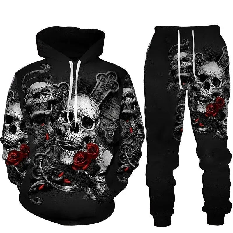 2023 New Men's Skull Hoodie Sweatshirts 3D print Head Pattern Hooded Pullover Autumn Fashion Casual Sweatshirt