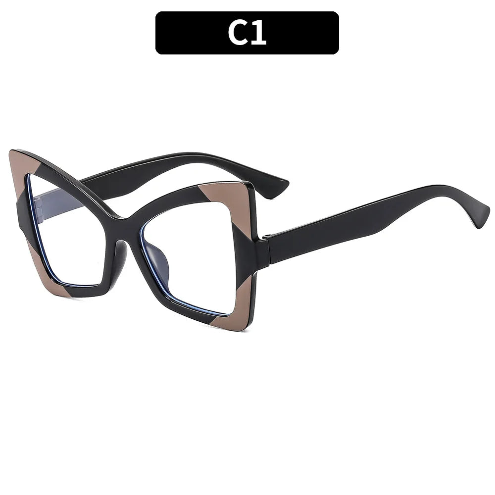 Big Frame Cat Eye Reading Glasses For Women Color Block Design Anti-blue Light 1.0 To 4.0 Strength Large Optical Lenses 802349