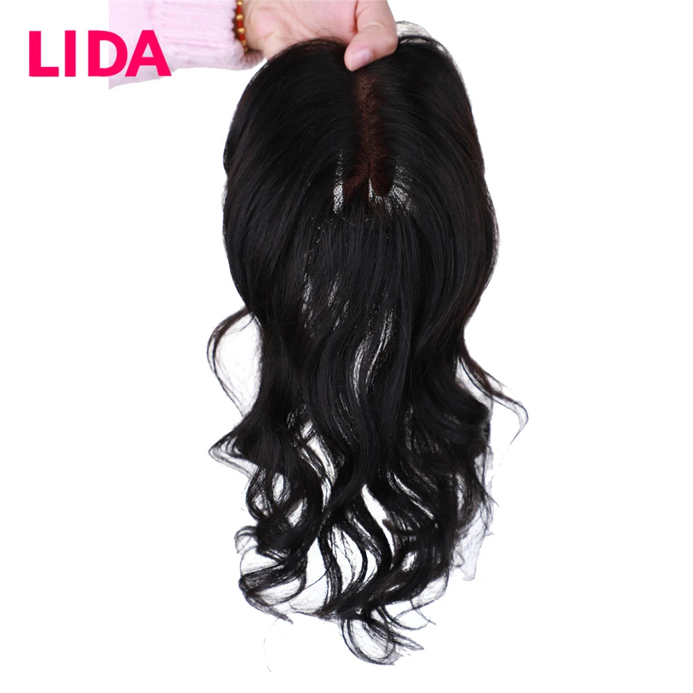Women Topper Clip-In Silk Top Base Closure 13x8cm Human Hair Pieces Natural Curly Clip-In Closure Cover The White Hair