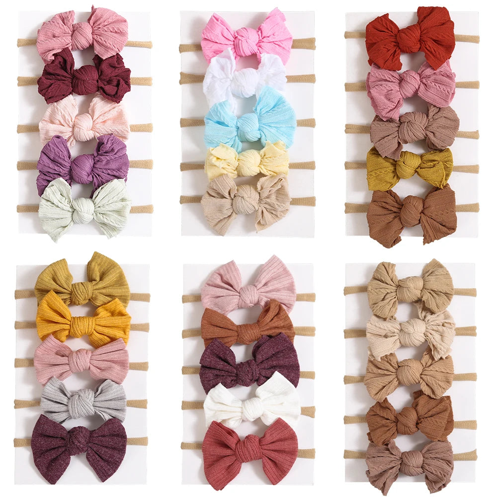 5Pcs/Lot Baby Headband for Baby Girls Soft Nylon Elastic Solid Color Hairband Print Hair Bow Kids Headwear Baby Hair Accessories