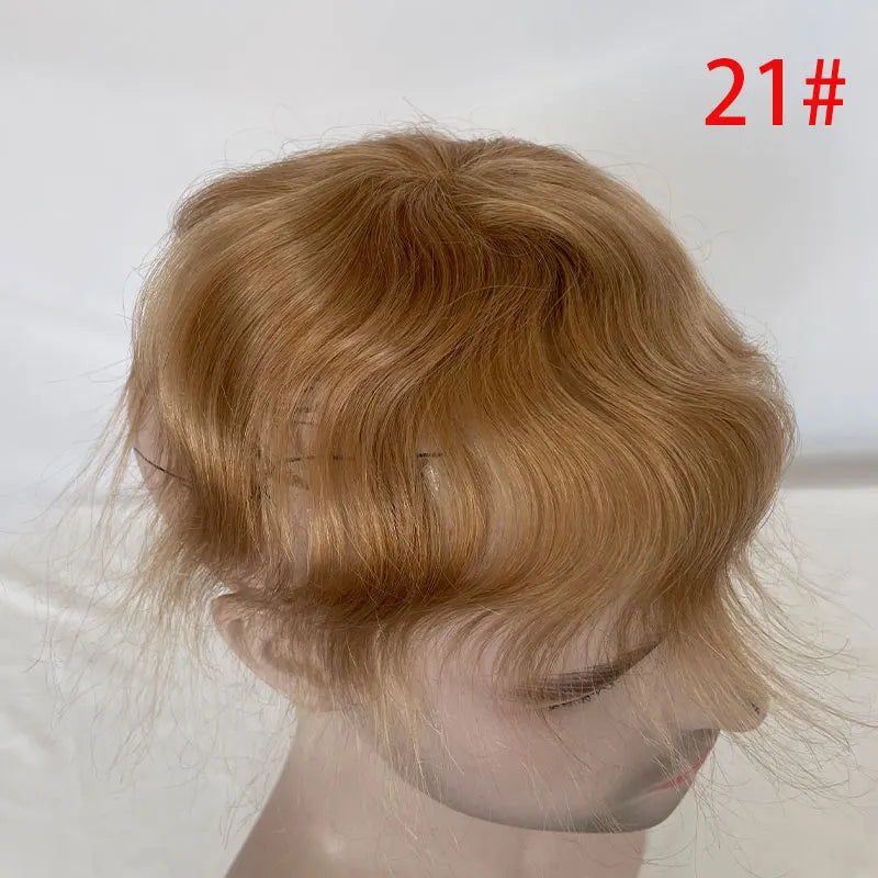 European Human Hair Men's Wigs Full Skin PU Bald Spot Patches Toupee For Men and Women 8cm X 8cm Hair Piece  Glue On Hair System
