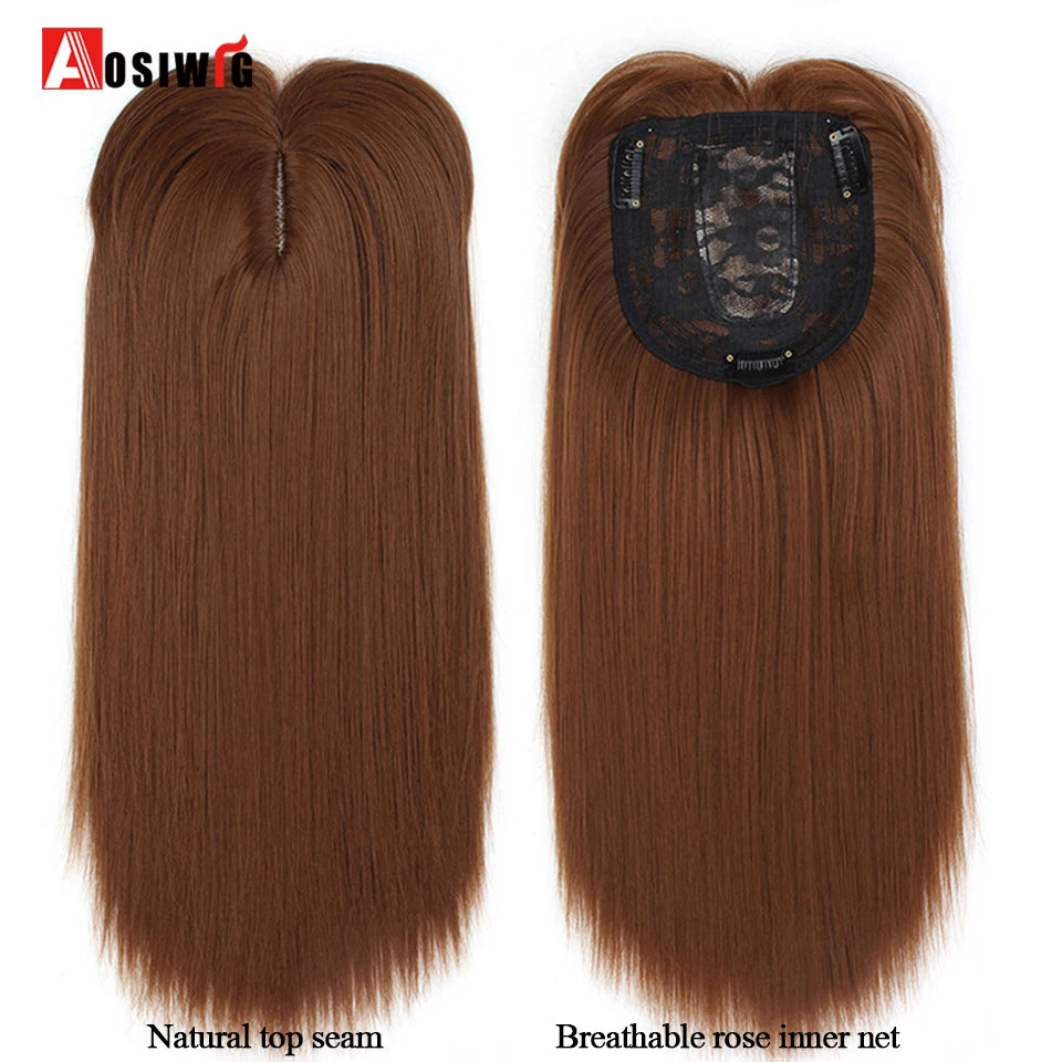 AOSIWIG Synthetic Long Straight Topper Closures Hairpiece Clip In Hair Extensions Cover White Hair Women Natural Fake Hairpiece
