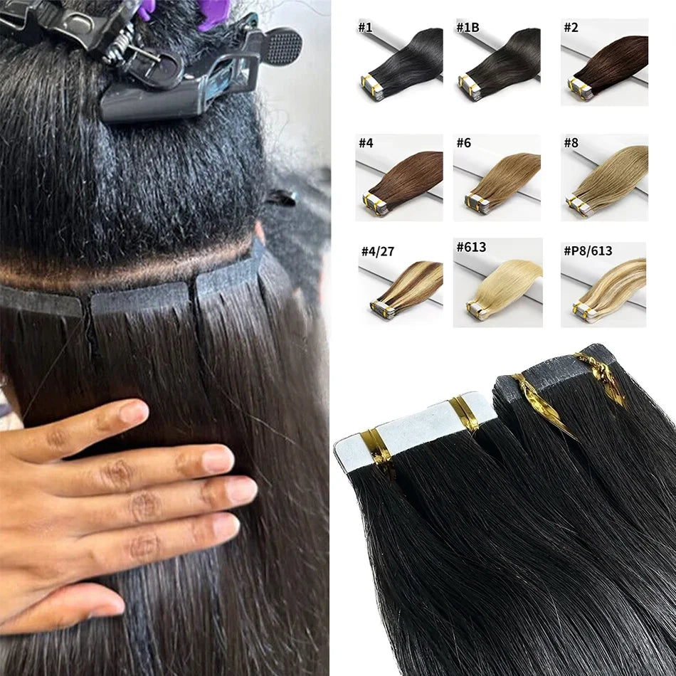 Tape In Hair Extensions 100% Remy human Hair Cuticle Skin Weft Seamless Adhesive Tape Hair Extensions 50G /set 20pc Best Quality