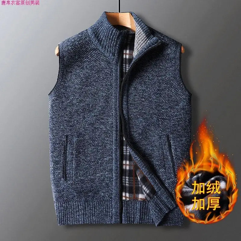 Winter Plus Velvet Thick Wool Vest Thick Knitted Cardigan Chopped Shoulder Vest