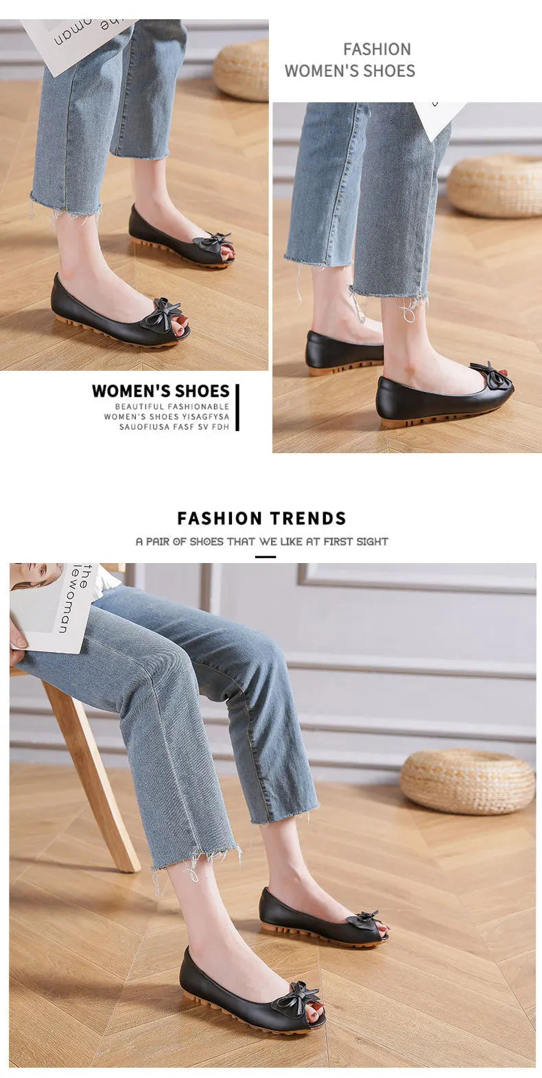 34-43 big size luxury peep toe bowtie flat shoes woman black/white leather ballet flats bow zapatos mujer primavera verano 2022