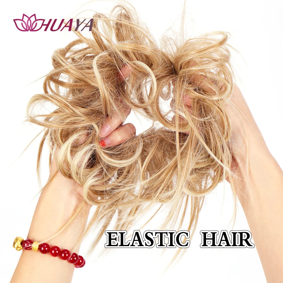 HUAYA Synthetic Chignon Donut Messy Hair Bun Hairpiece Elastic Hair Scrunchies Fake Hair Pieces For Women Black Brown Gold
