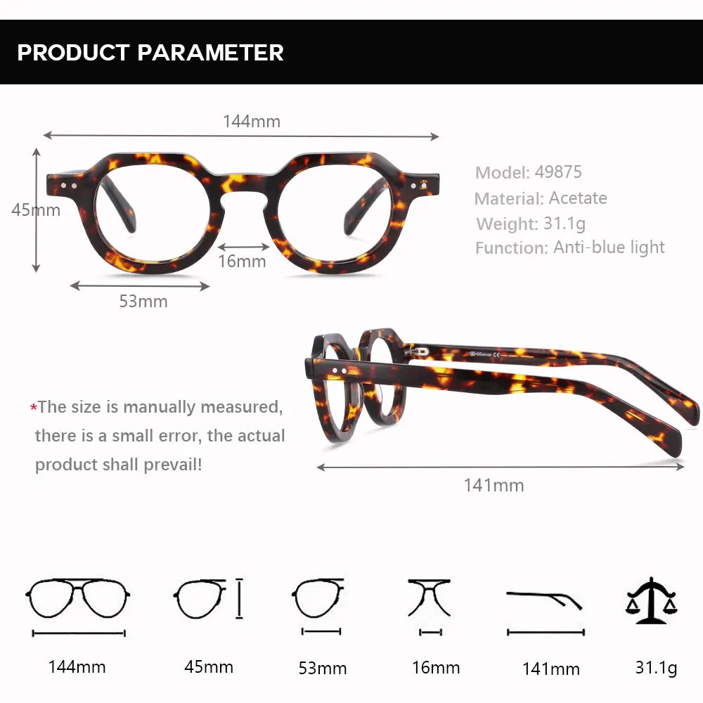 R49875 Vintage Women Reading Eyeglass Acetate Glasses Frames Men Fashion Presbyopic Dioptric +50 +100 +300